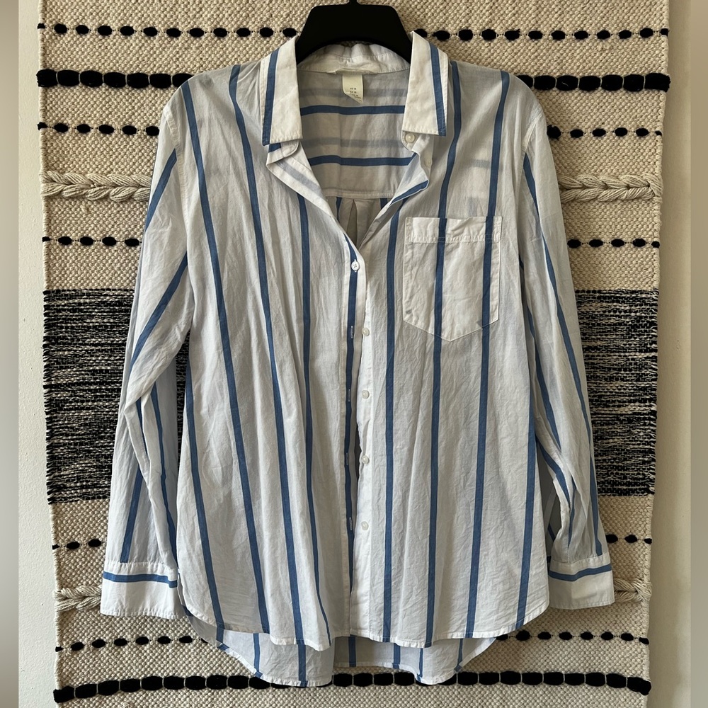 Blue and white striped cotton button-down (H&M)